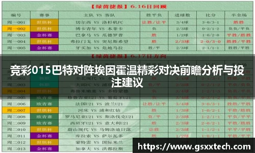 竞彩015巴特对阵埃因霍温精彩对决前瞻分析与投注建议